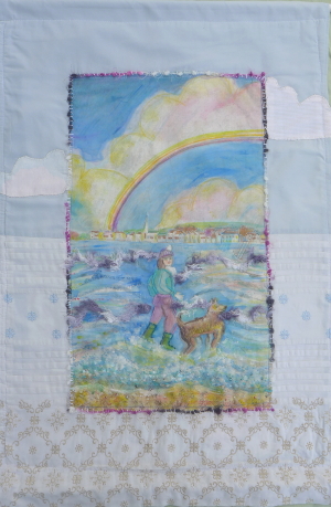 Girl with Dog and Rainbow Wall Hanging by Amanda Howse