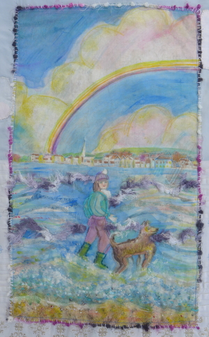 Girl with Dog and Rainbow Wall Hanging by Amanda Howse