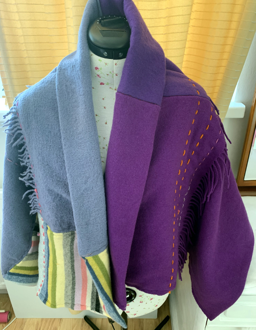 Upcycled rainbow shawl by Amanda Howse