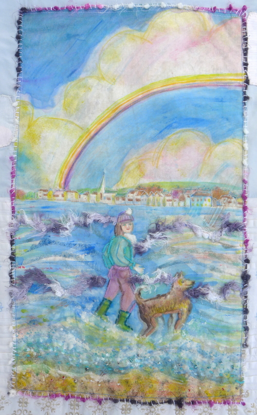Cool girl with dog rainbow wall hanging by Amand Howse