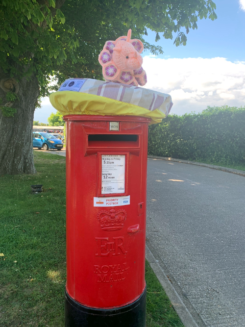 Jubilee 'yarn bombed' post box, Bosham, West Sussex